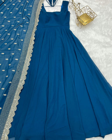 Blue Colour Pure Soft Fox Georgette fully Flair Gown 4
