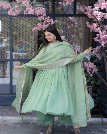 Pista Colour Tebby Silk Top-Plazzo-Dupatta 2