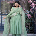 Pista Colour Tebby Silk Top-Plazzo-Dupatta