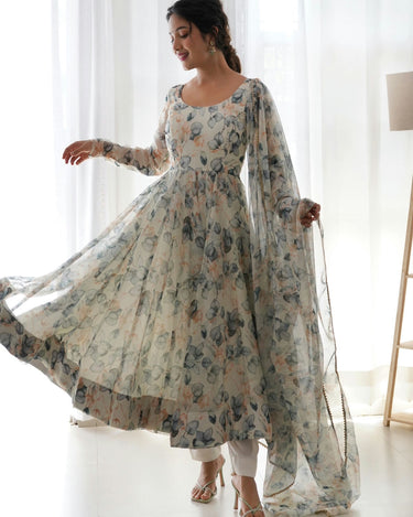 Off White Colour Pure Soft Organza Silk Gown