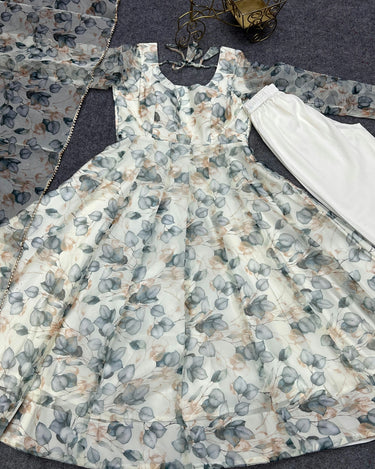 Off White Colour Pure Soft Organza Silk Gown 11