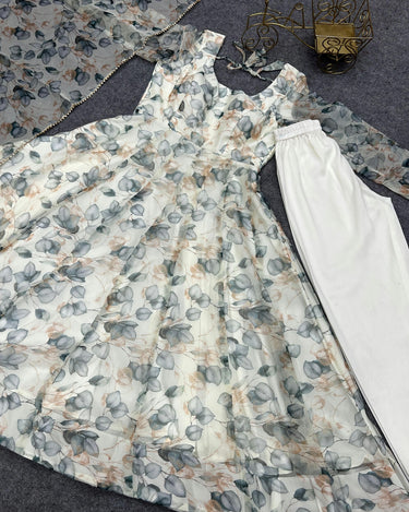 Off White Colour Pure Soft Organza Silk Gown 7