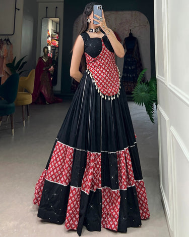 Black Color Navaratri Cotton Mirror Hand Work And Gota Patti Co-Ord Set 2