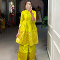 Yellow Colour Silk Kurti Palazzo Set