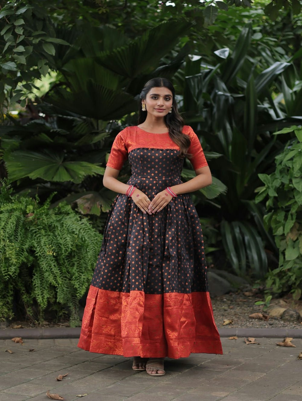 BLACK Banarasi jacquard Silk Gown