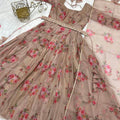 Brown Colour Pure Soft Organza Silk Floral Gown Set 7