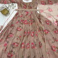 Brown Colour Pure Soft Organza Silk Floral Gown Set 6