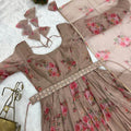 Brown Colour Pure Soft Organza Silk Floral Gown Set 8