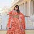 ORANGE  Viscose Jacquard With Embroidered Sequins work 1