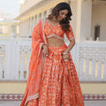 ORANGE  Viscose Jacquard With Embroidered Sequins work 2