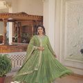 Parrot-green Faux Georgette with Embroidered work 1