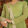 Parrot-green Faux Georgette with Embroidered work 3