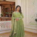 Parrot-green Faux Georgette with Embroidered work 4