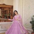 Lovender Faux Georgette with Embroidered work 2