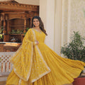 YELLOW Faux Georgette with Embroidered work