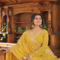 YELLOW Faux Georgette with Embroidered work 1