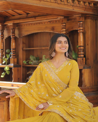 YELLOW Faux Georgette with Embroidered work 1