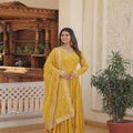 YELLOW Faux Georgette with Embroidered work 2