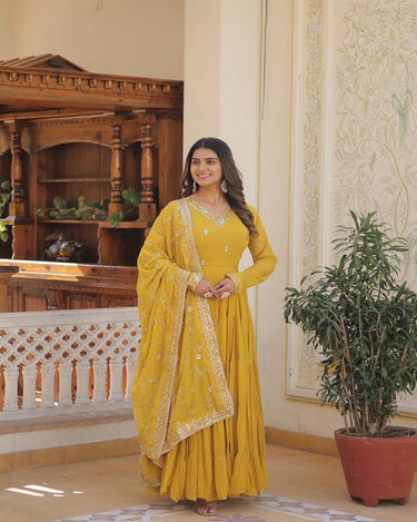YELLOW Faux Georgette with Embroidered work 2