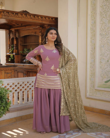 LAVENDER PINK Faux Georgette With Sequins & thread Embroidered work Sharara