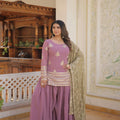 LAVENDER PINK Faux Georgette With Sequins & thread Embroidered work Sharara 2