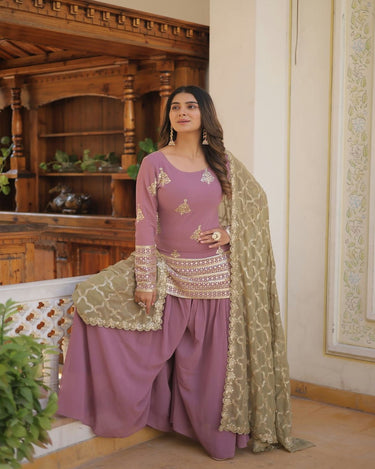 LAVENDER PINK Faux Georgette With Sequins & thread Embroidered work Sharara 3