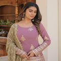LAVENDER PINK Faux Georgette With Sequins & thread Embroidered work Sharara 1