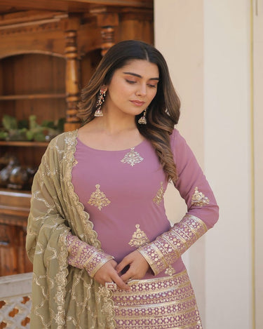 LAVENDER PINK Faux Georgette With Sequins & thread Embroidered work Sharara 1