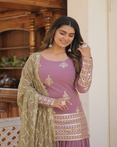 LAVENDER PINK Faux Georgette With Sequins & thread Embroidered work Sharara 4