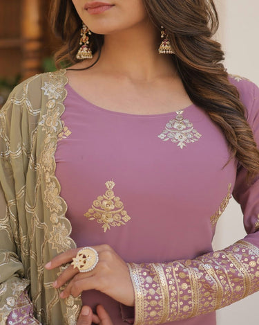 LAVENDER PINK Faux Georgette With Sequins & thread Embroidered work Sharara 5