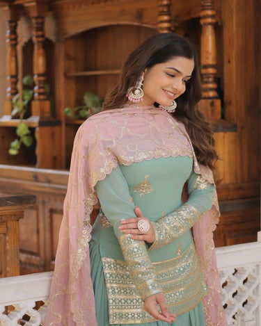 SKY Faux Georgette With Sequins & thread Embroidered work Sharara 1