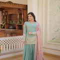 SKY Faux Georgette With Sequins & thread Embroidered work Sharara 3