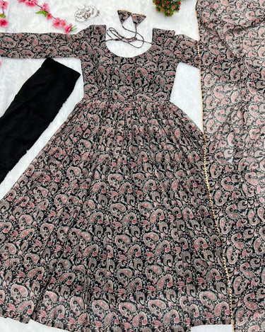 Black Colour Pure Soft Georgette Floral Gown Set 5