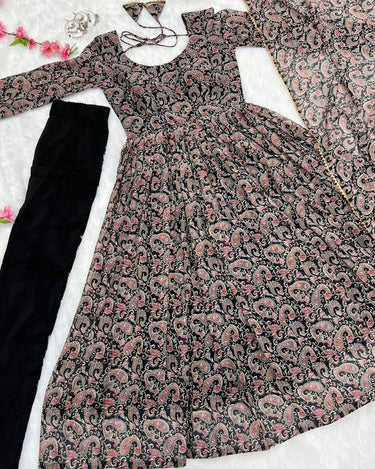 Black Colour Pure Soft Georgette Floral Gown Set 7