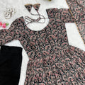 Black Colour Pure Soft Georgette Floral Gown Set 8