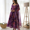 Purple Colour Pure Soft Tabby Organza Silk Gown Set