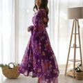 Purple Colour Pure Soft Tabby Organza Silk Gown Set 1