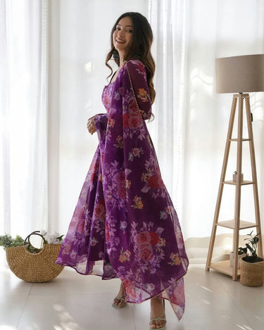 Purple Colour Pure Soft Tabby Organza Silk Gown Set 1