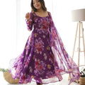 Purple Colour Pure Soft Tabby Organza Silk Gown Set 2