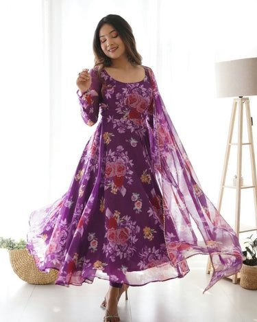 Purple Colour Pure Soft Tabby Organza Silk Gown Set 2