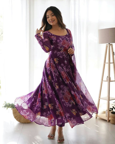 Purple Colour Pure Soft Tabby Organza Silk Gown Set 3