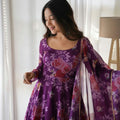 Purple Colour Pure Soft Tabby Organza Silk Gown Set 4