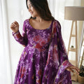 Purple Colour Pure Soft Tabby Organza Silk Gown Set 5