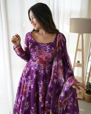 Purple Colour Pure Soft Tabby Organza Silk Gown Set 5