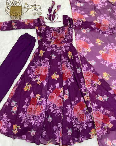 Purple Colour Pure Soft Tabby Organza Silk Gown Set 8