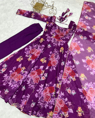 Purple Colour Pure Soft Tabby Organza Silk Gown Set 9