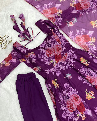 Purple Colour Pure Soft Tabby Organza Silk Gown Set 10