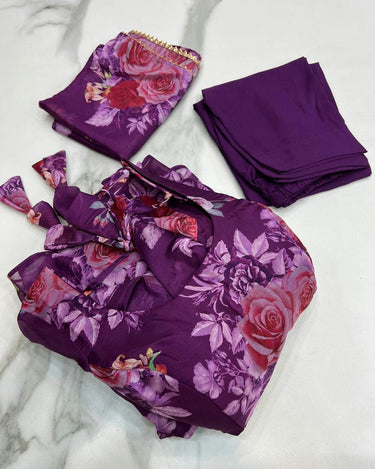 Purple Colour Pure Soft Tabby Organza Silk Gown Set 12