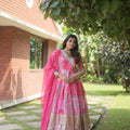 PINK Russian Silk Rich Digital Print Gown  4