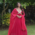 RED Faux Blooming With Embroidery Zari Sequins-work Gown 2